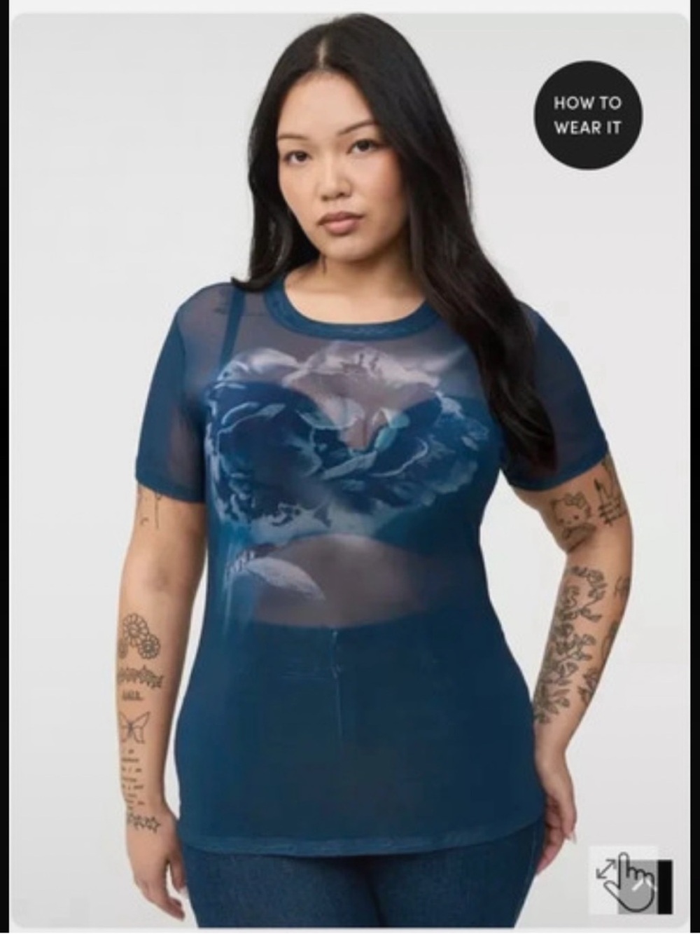NWT Torrid Mesh Sheer Layering Tee Peacock Blue Floral 3X 22-24